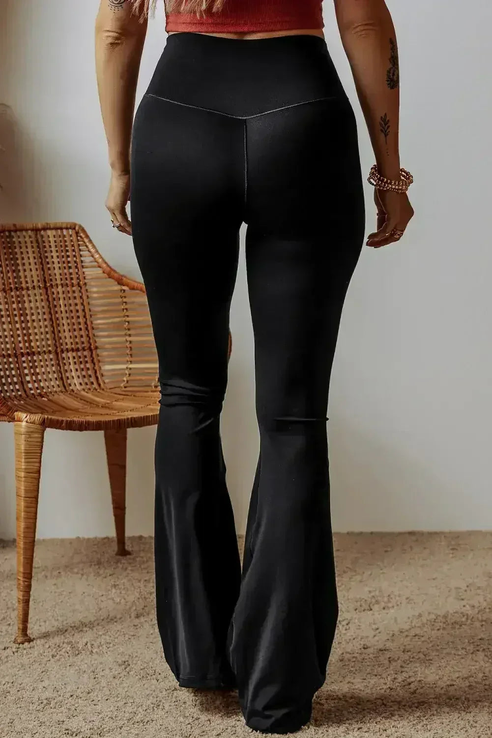 Dark Grey V Shape High Waist Flared Leggings - Femstylo