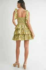MABLE Floral Mini Dress – Adjustable Shoulder Tie Layered Design - Femstylo