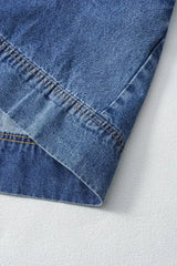 Beau Blue Short Sleeve Collared Chest Pocket Denim Mini Dress - Femstylo