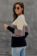 Winter Black Color Block Netted Texture Pullover Sweater - Femstylo