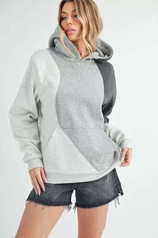 Aemi + Co Color Block Hoodie with Kangaroo Pocket - Femstylo