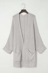Gray Batwing Sleeve Pocket Oversized Cable Knit Cardigan