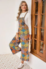 Multicolour Boho Floral Print Cropped Wide Leg Overalls - Femstylo