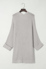Gray Batwing Sleeve Pocket Oversized Cable Knit Cardigan