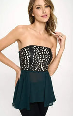Strapless Laser-Cut Chiffon Peplum Top for Women - Femstylo