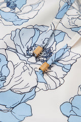 Sky Blue Floral Print Tie Neck Long Sleeve Flowy Mini Dress