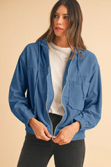 Real Teal Corduroy Zip-Up Hooded Jacket – Femstylo