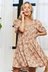 ADORA Floral Square Neck Puff Sleeve Dress - Femstylo