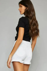 Kancan Full Size High Rise Frayed Hem Denim Shorts - Femstylo