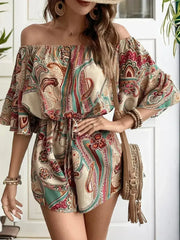 Printed Off Shoulder Half Sleeve Romper - Femstylo
