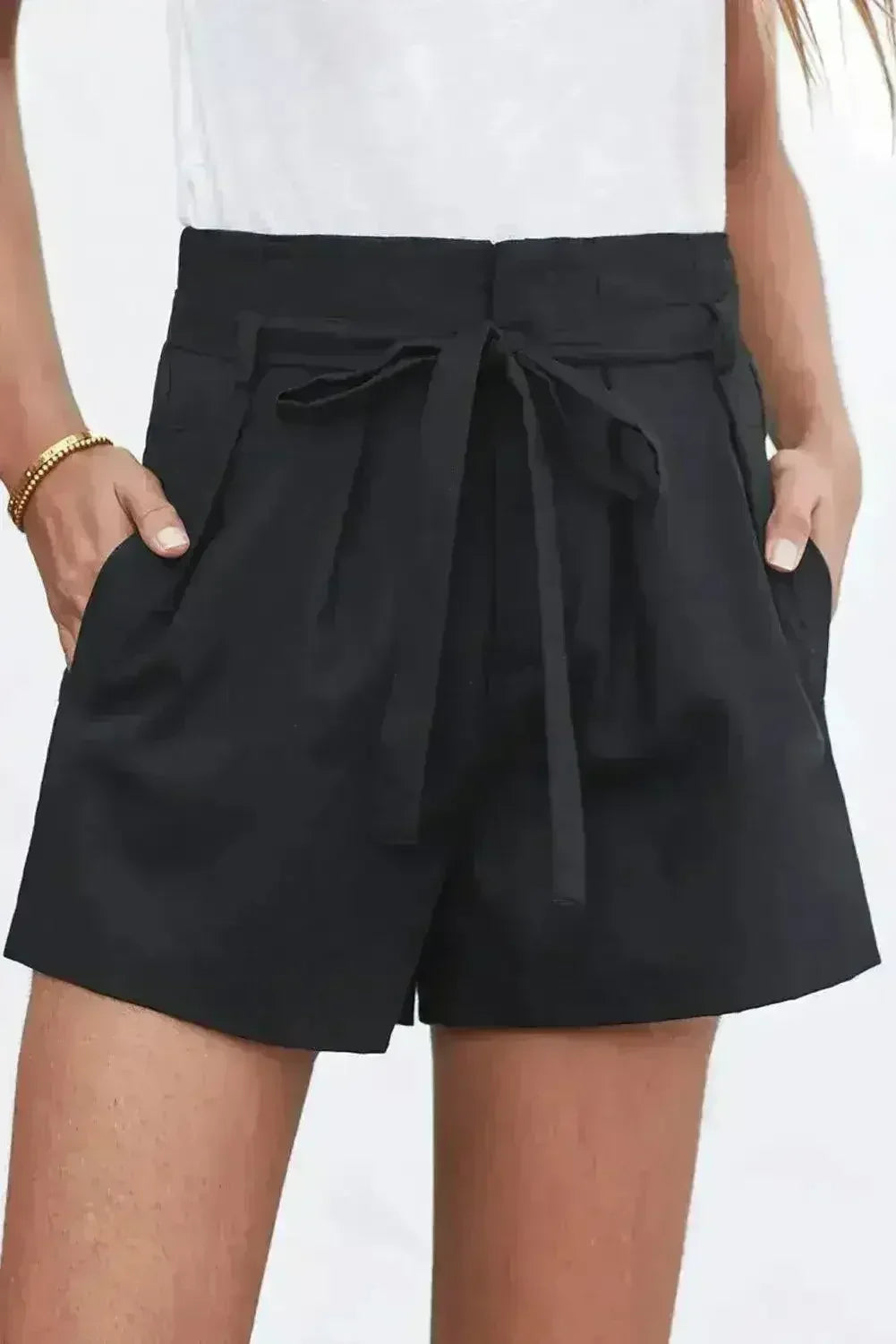 Tie Waist Casual Shorts with Pockets - Femstylo