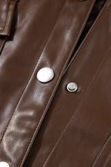 Chicory Coffee Flap Pocket Drawstring Hem Leather Jacket