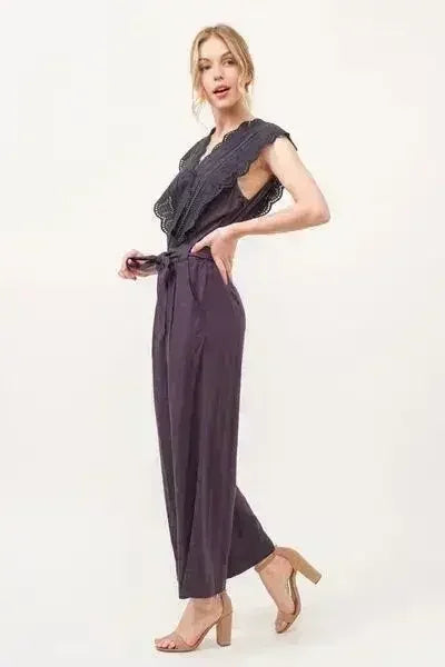 And The Why Laced Surplice Tie Waist Jumpsuit - Femstylo