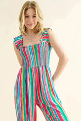 And The Why Full Size Striped Smocked Sleeveless Jumpsuit - Femstylo