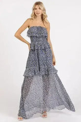 Mittoshop Ruffled Smocked Floral Halter Neck Maxi Dress - Femstylo