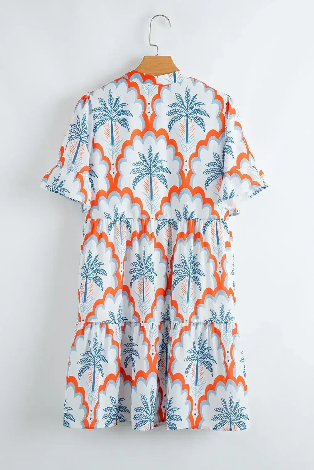 Orange Palm Tree Print Short Sleeve Flowy Dress - Femstylo