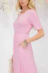 Celeste Plus Size Round Neck Short Sleeve Maxi Dress with Pockets - Femstylo