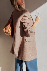 Brown Houndstooth Lapel Collar Blazer | Femstylo