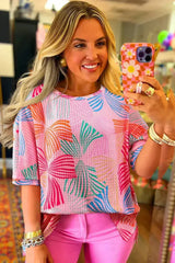 Sky Blue Bowknot Print Waffle Loose Tee - Femstylo