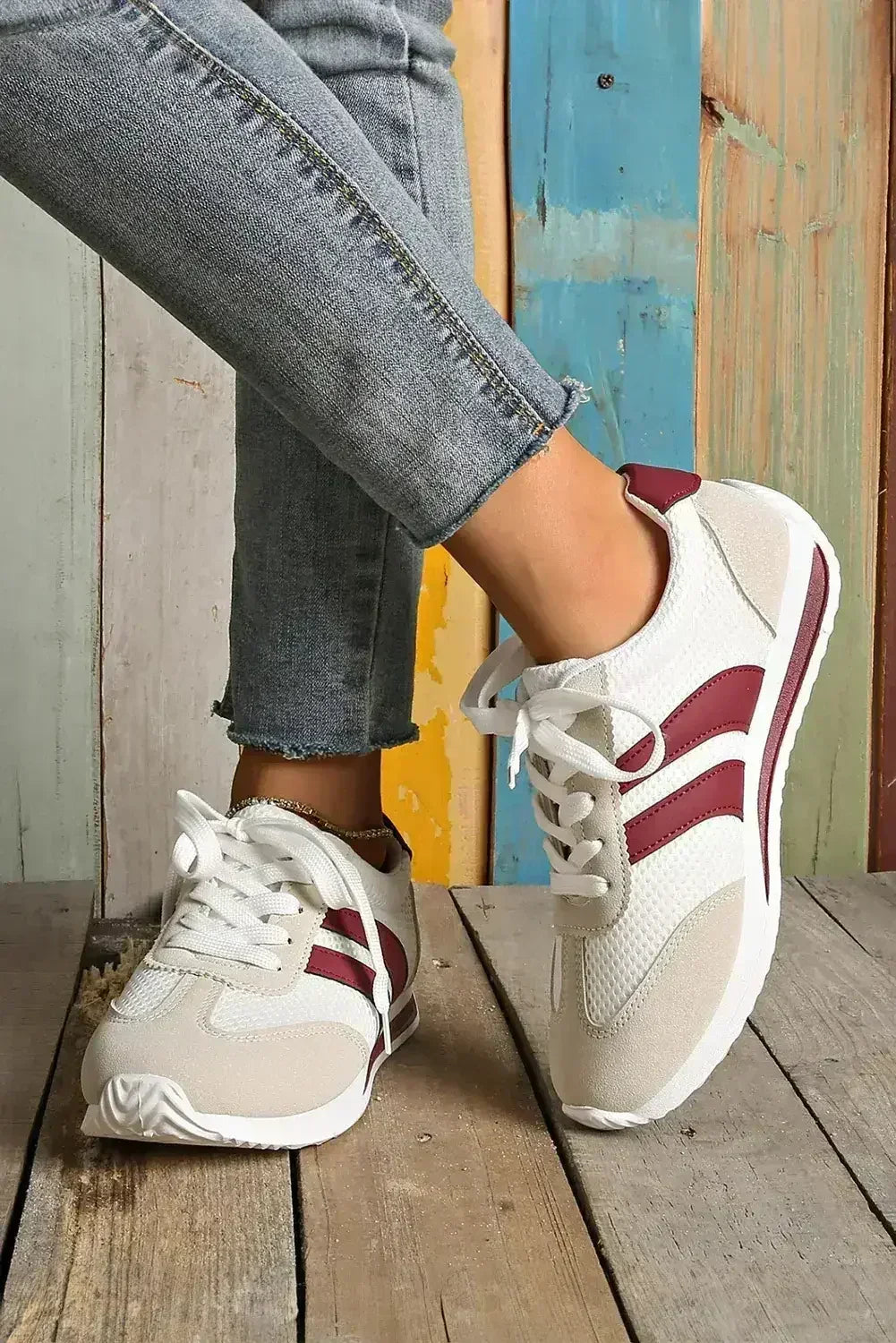 Yellow Patchwork Breathable Lace Up Sneakers - Femstylo