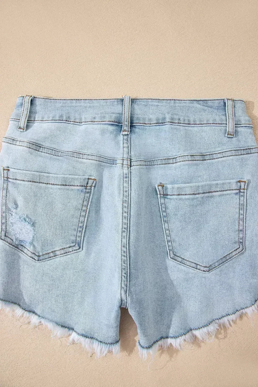 Beau Blue High Rise Distressed Raw Hem Denim Shorts - Femstylo
