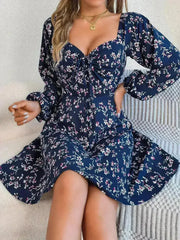 Printed Sweetheart Neck Balloon Sleeve Mini Dress - Femstylo