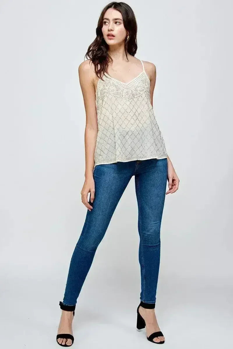 Women's Embellished Spaghetti Strap Camisole Top - Femstylo