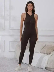 Half Zip Wide Strap Active Jumpsuit - Femstylo