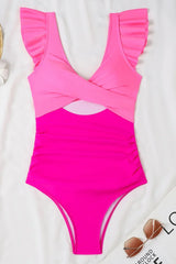 Black Color Block Cut Out Criss Cross One Piece Swimsuit