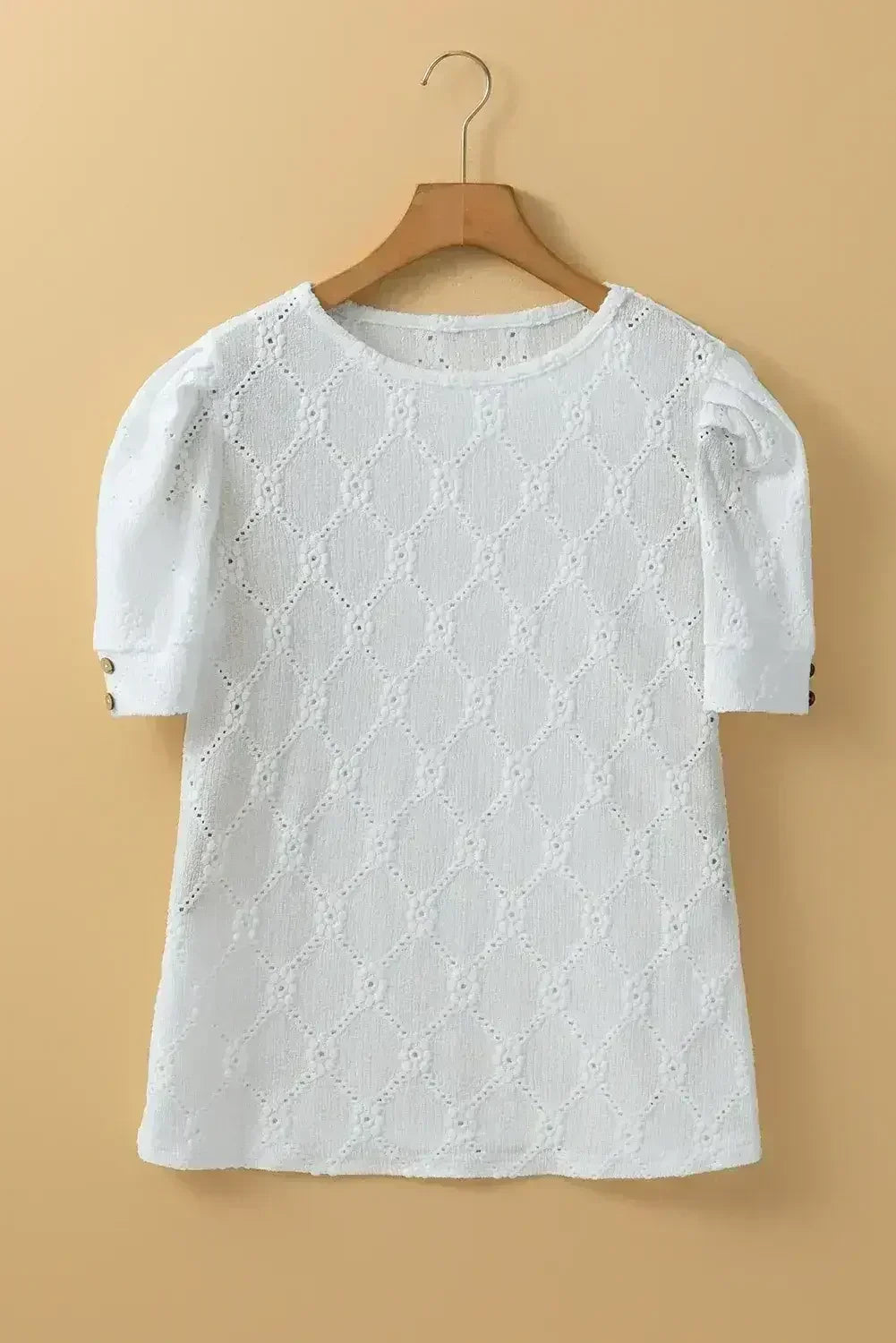 White Embroidered Floral Geometric Button Short Sleeve Top | Femstylo - Femstylo