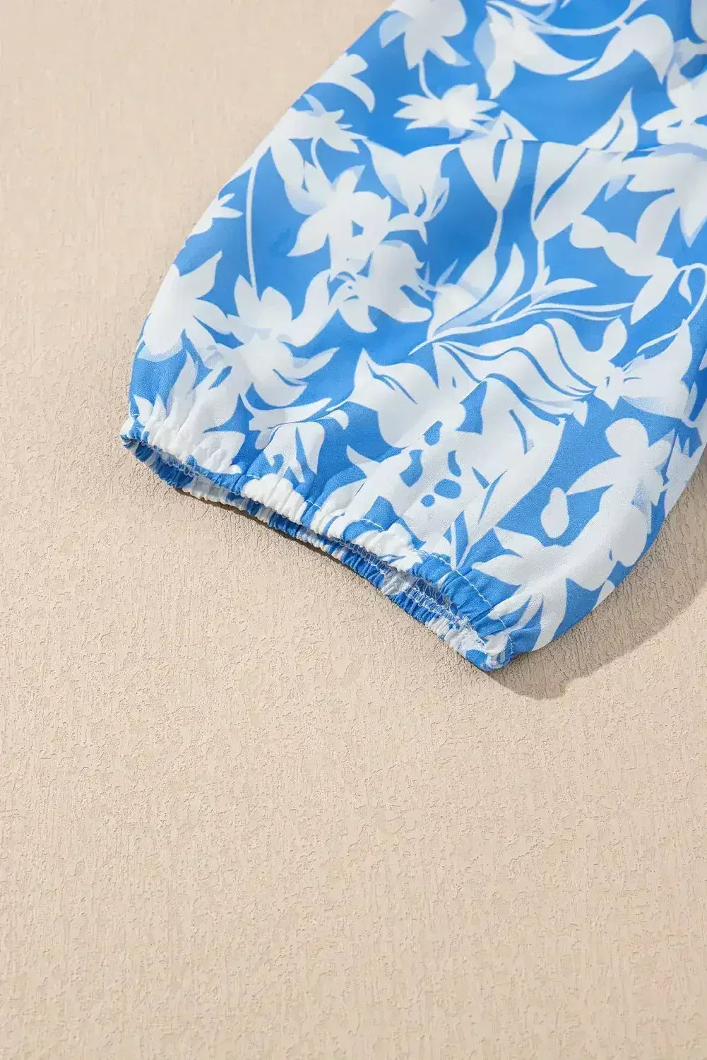 Sky Blue Floral Print Deep V Neck Puff Sleeve Flowy Dress - Femstylo