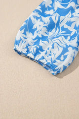 Sky Blue Floral Print Deep V Neck Puff Sleeve Flowy Dress - Femstylo