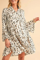 Black Leopard Button V Neck Flowy Mini Dress - Femstylo