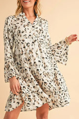 Black Leopard Button V Neck Flowy Mini Dress - Femstylo