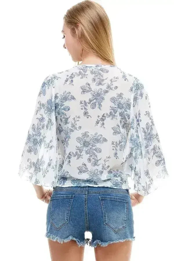 LONG SLEEVE SURPLICE FLORAL TOP | FEMSTYLO - Femstylo