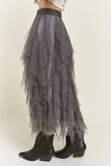 LAYERED POLKA DOT MESH LINED A-LINE MIDI SKIRT - Femstylo