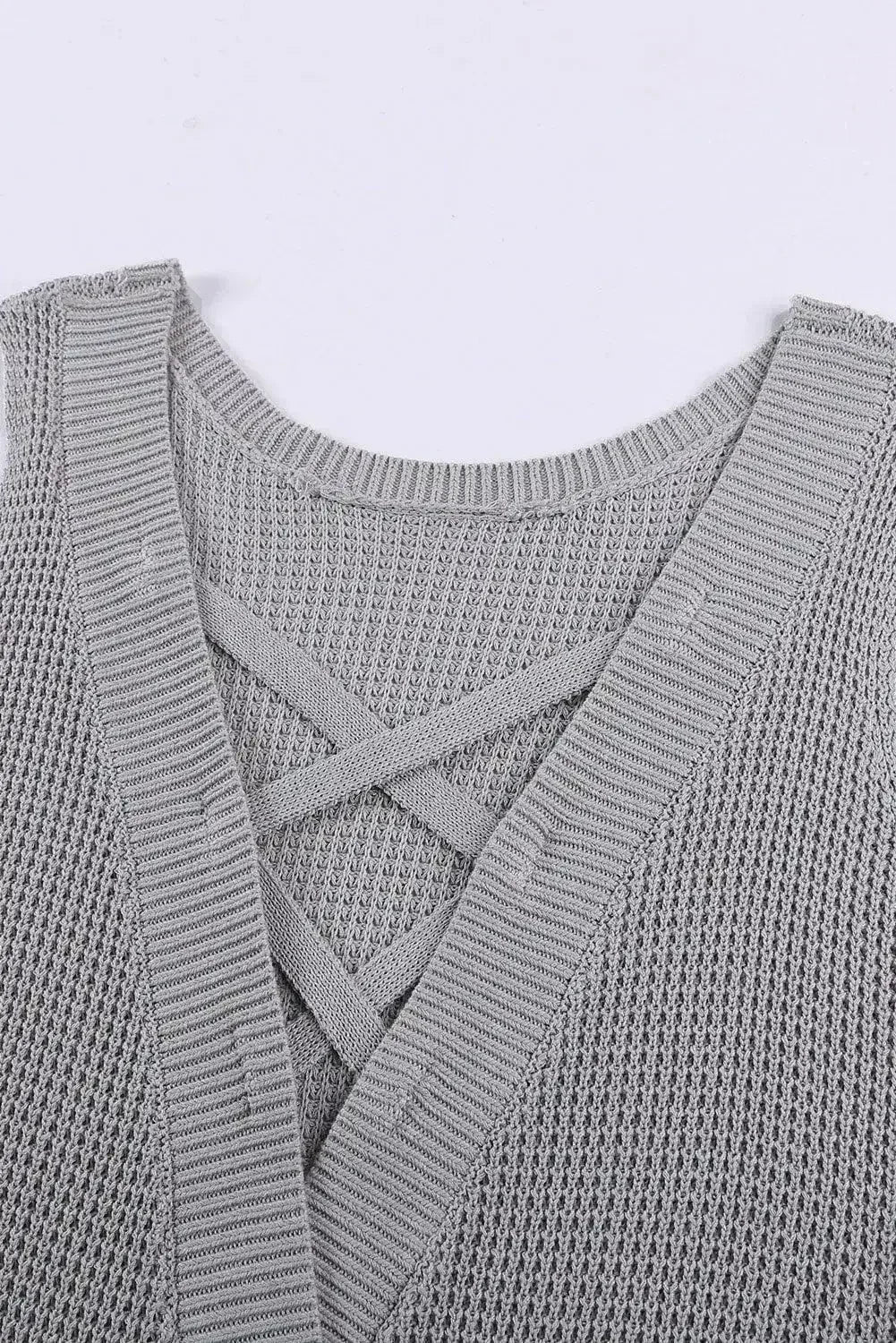Gray Crisscross Hollow-out Knit Tank Top - Femstylo