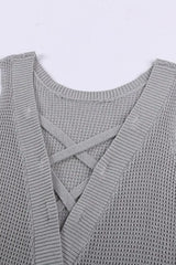 Gray Crisscross Hollow-out Knit Tank Top - Femstylo