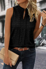 Black Lattice Textured Split Neck Tank Top - Femstylo