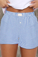Blue Vintage Gingham Print High Waisted Loose Shorts - Femstylo