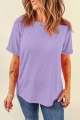Wisteria Solid Color Basic Crew Neck Plain Tee