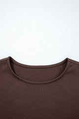 Coffee Knit Top Patchwork Pleated Half Sleeve Long Dress