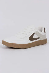 Navy Blue PU Leather Lace Up Sneakers - Femstylo