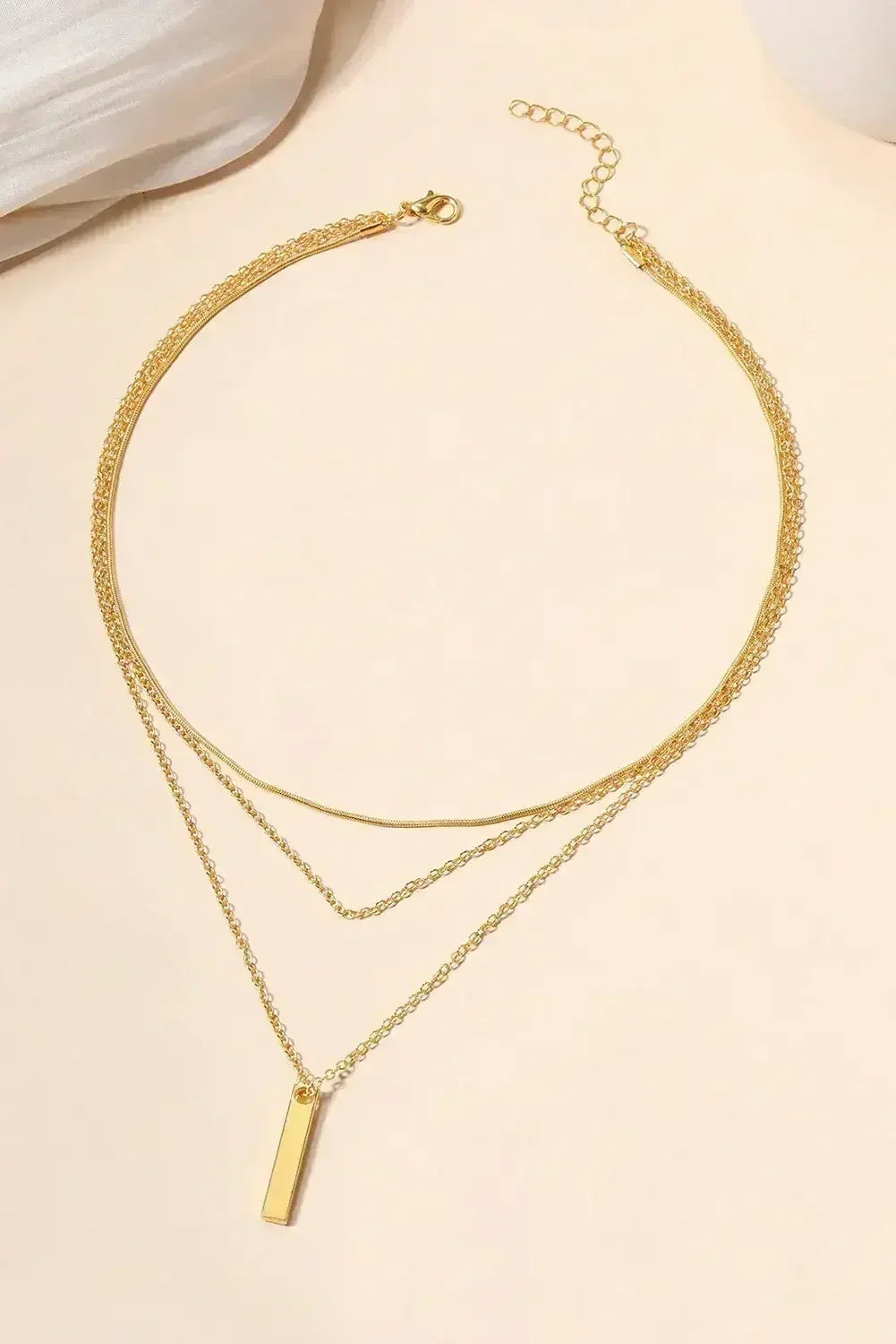 Gold Bar Pendant Layered Adjustable Chain Necklace - Femstylo