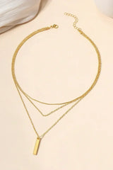 Gold Bar Pendant Layered Adjustable Chain Necklace - Femstylo