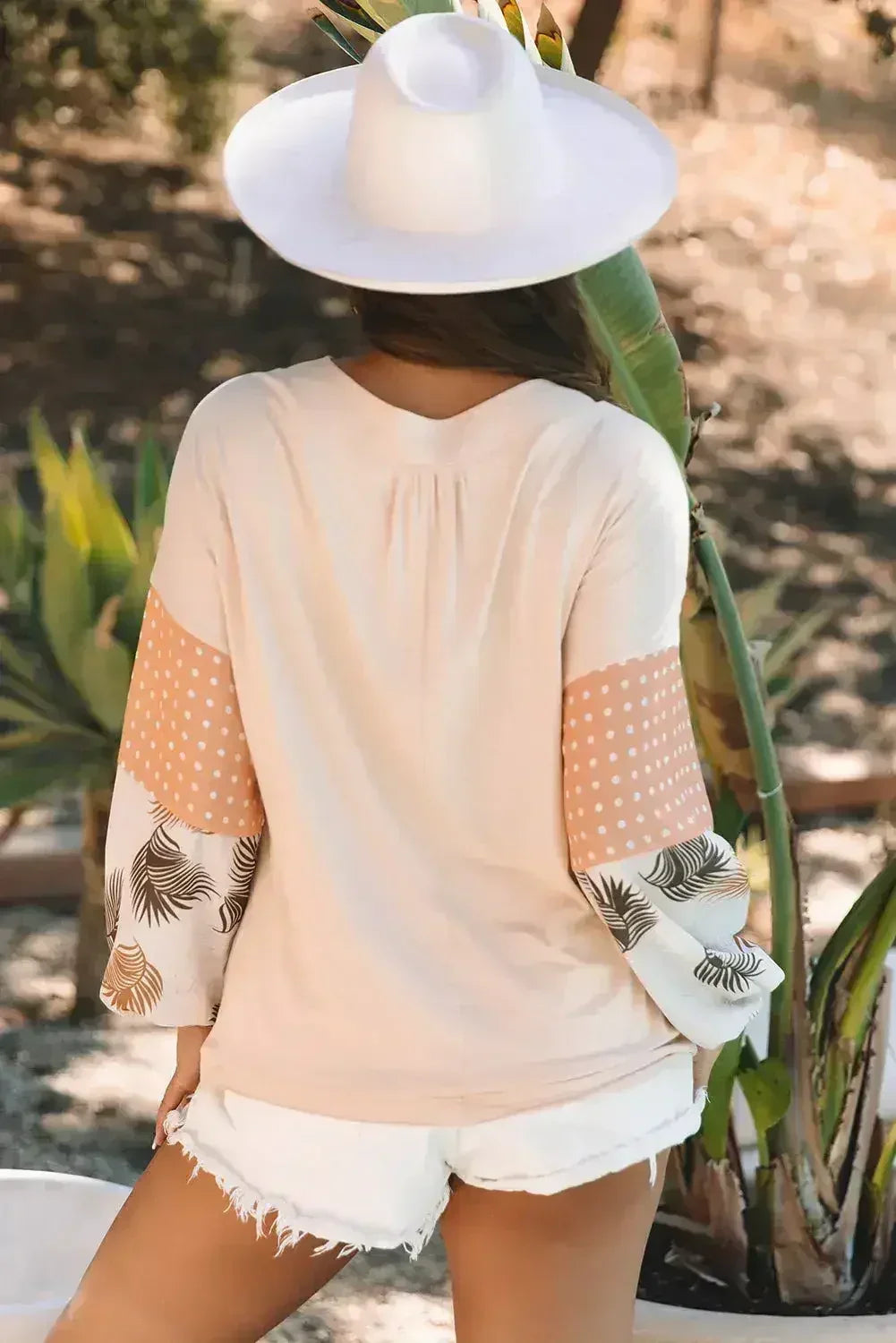 Puff Sleeve Patchwork Blouse - Tropical Print Top | Femstylo - Femstylo