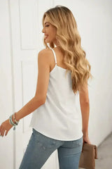 White Spaghetti Straps Buttoned V Neck Vest - Femstylo