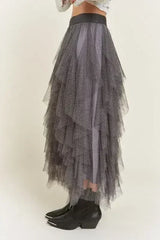 PLUS LAYER POLKA DOT MESH LINED A-LINE MIDI SKIRT - Femstylo