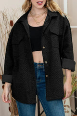 Black Lattice Texture Retro Quilted Shacket – Femstylo