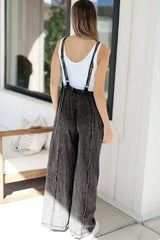 Blue Light Wash Frayed Exposed Seam Wide Leg Denim Overalls - Femstylo